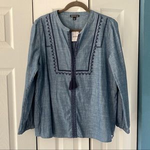 J.Crew Factory Embroidered Peasant Shirt Chambray